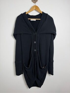 Rebecca King Three Way Sweater XL Black Convertible Hooded Coatigan